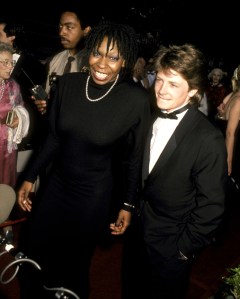 Whoopi Goldberg and Michael J. Fox during 58th Annual Academy Awards at Dorothy Chandler Pavillion in Los Angeles, CA, United States. (Photo by Ron Galella/Ron Galella Collection via Getty Images)