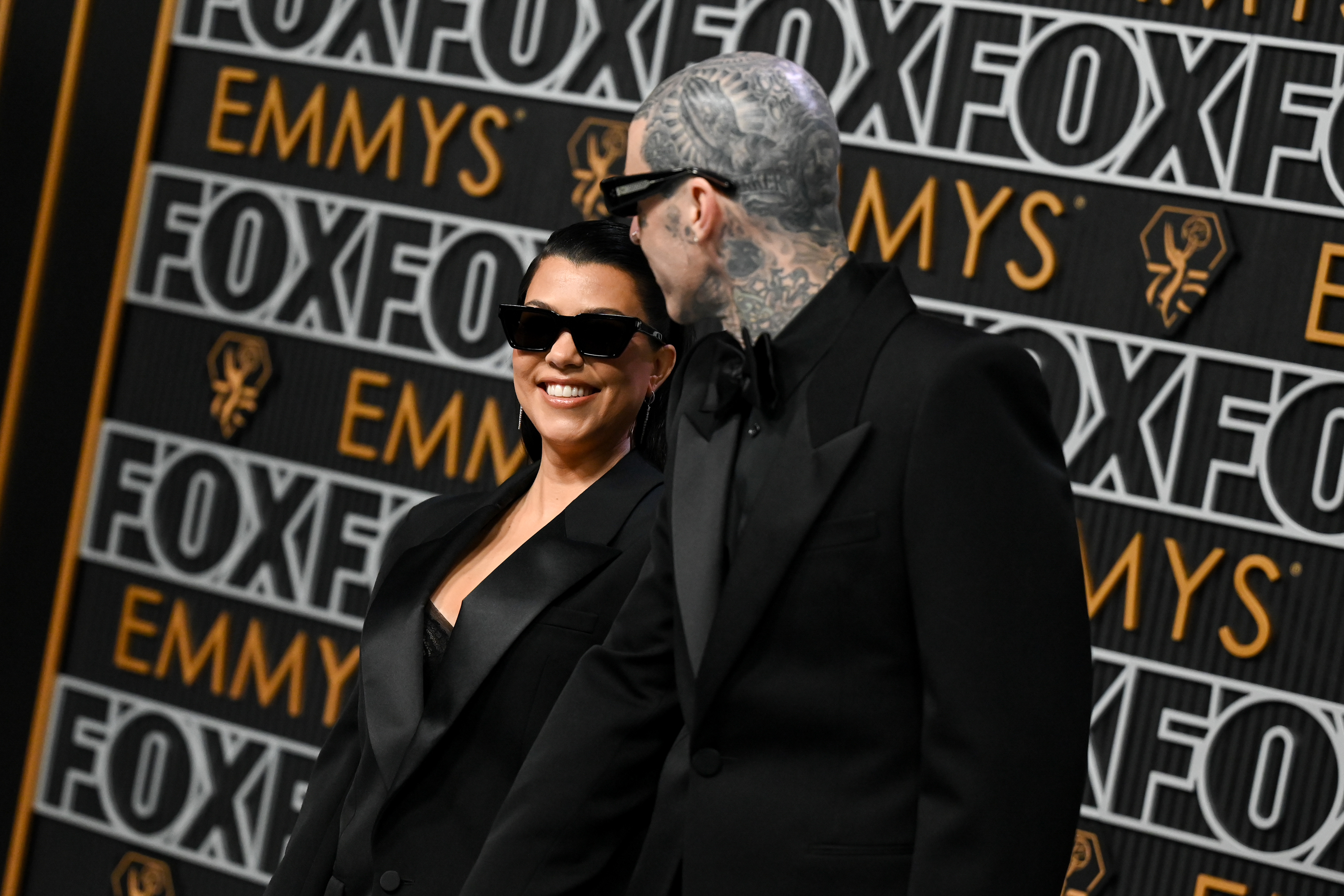 Kourtney Kardashian and Travis Barker at the 75th Primetime Emmy Awards held at the Peacock Theater on January 15, 2024 in Los Angeles, California. (Photo by Gilbert Flores/Variety via Getty Images)